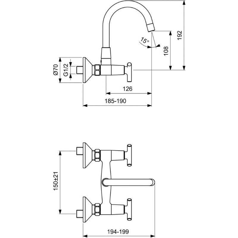 VIDIMA TRINITY Смесител стенен за умивалник B1177AA
